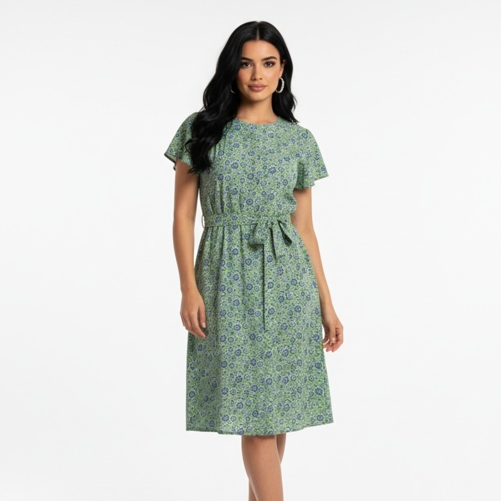 Dress Elegant Green Floral Midi Dress